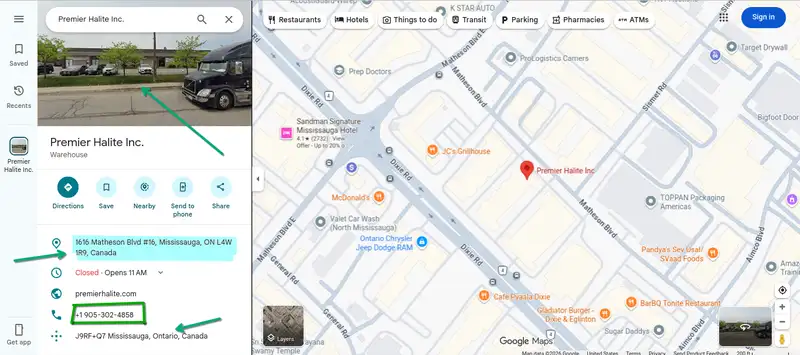 Complete Google Business Profile dashboard for Premier Halite showing optimized listing with himalayan salt lamp photos reviews posts and business information in Mississauga Ontario