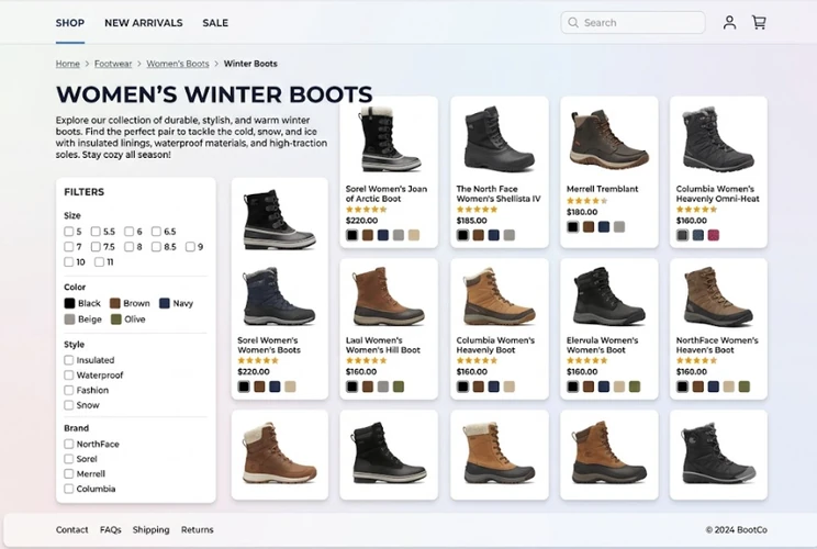 Optimized eCommerce category page showing heading, intro text, product grid, and filters