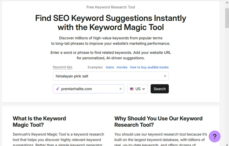 Image Showing Semrush Magic tool ScreenShot